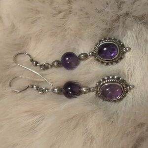 Vintage 925 Silver Amethyst Dangle Earrings